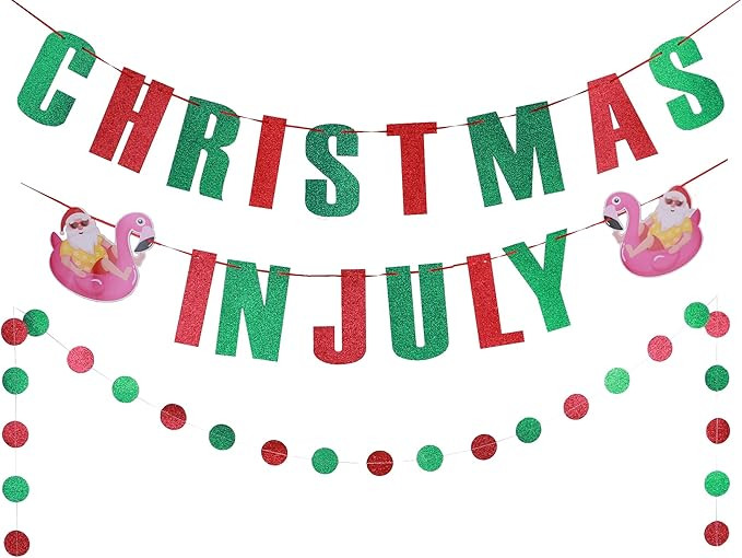 MAGQOO Christmas In July Banner Red Green Glitter Christmas in July Garland Photo Props Tropical ... | Amazon (US)