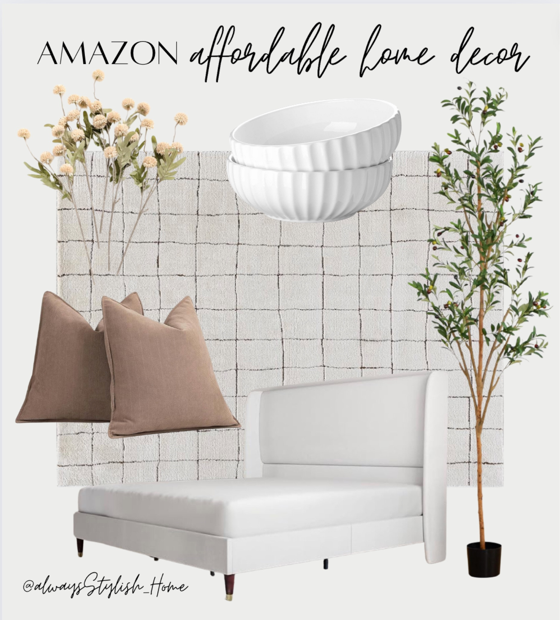 Affordable Amazon Home decor! Budget friendly home finds. upholstered bed, fluted bowls, olive tree, textured pillows, neutral rug, pompom stems. Organic modern home

#LTKSaleAlert #LTKFindsUnder50 #LTKHome