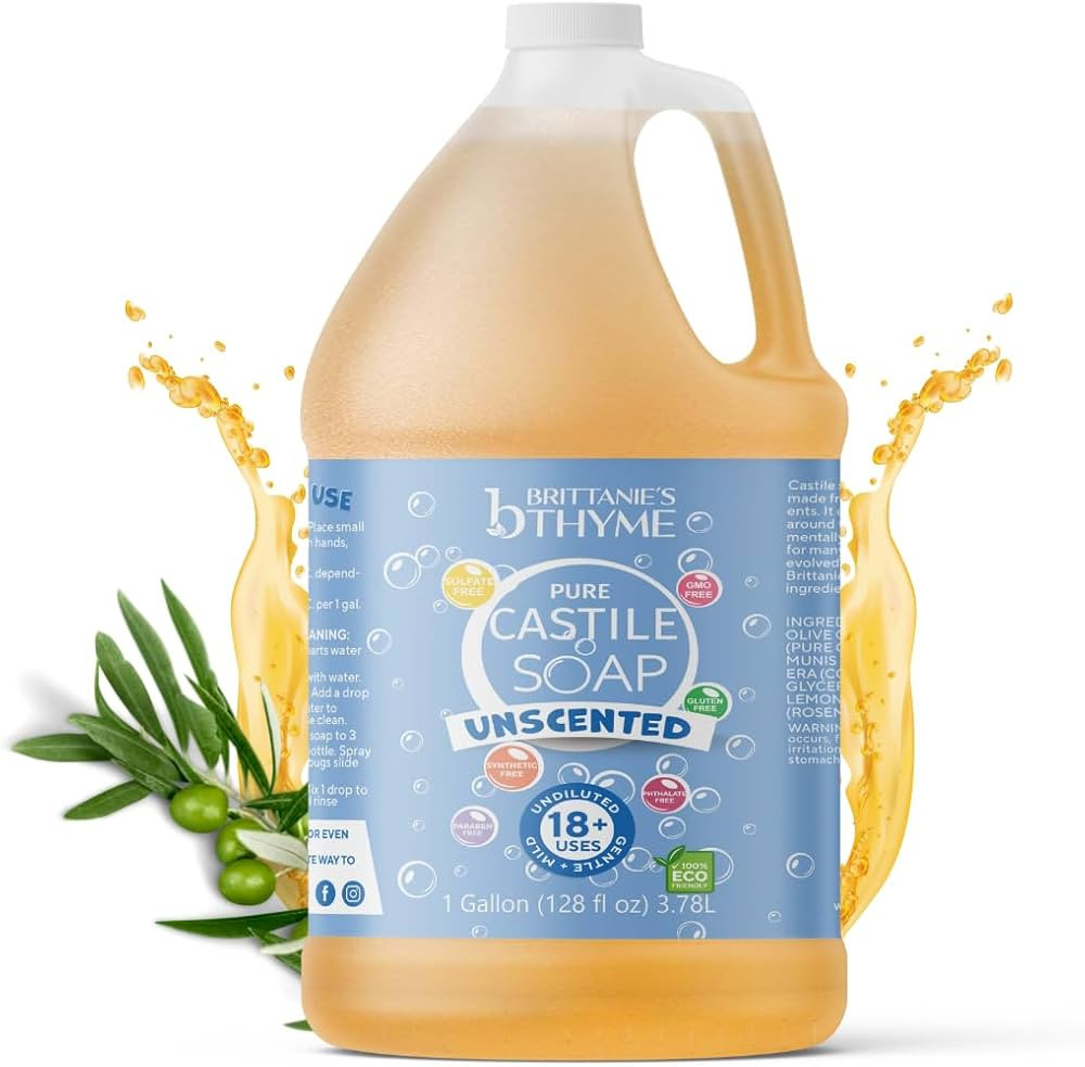 Brittanie's Thyme Pure Organic Olive Oil Castile Liquid Soap Refill, 1 Gallon | Vegan & Gluten Fr... | Amazon (US)