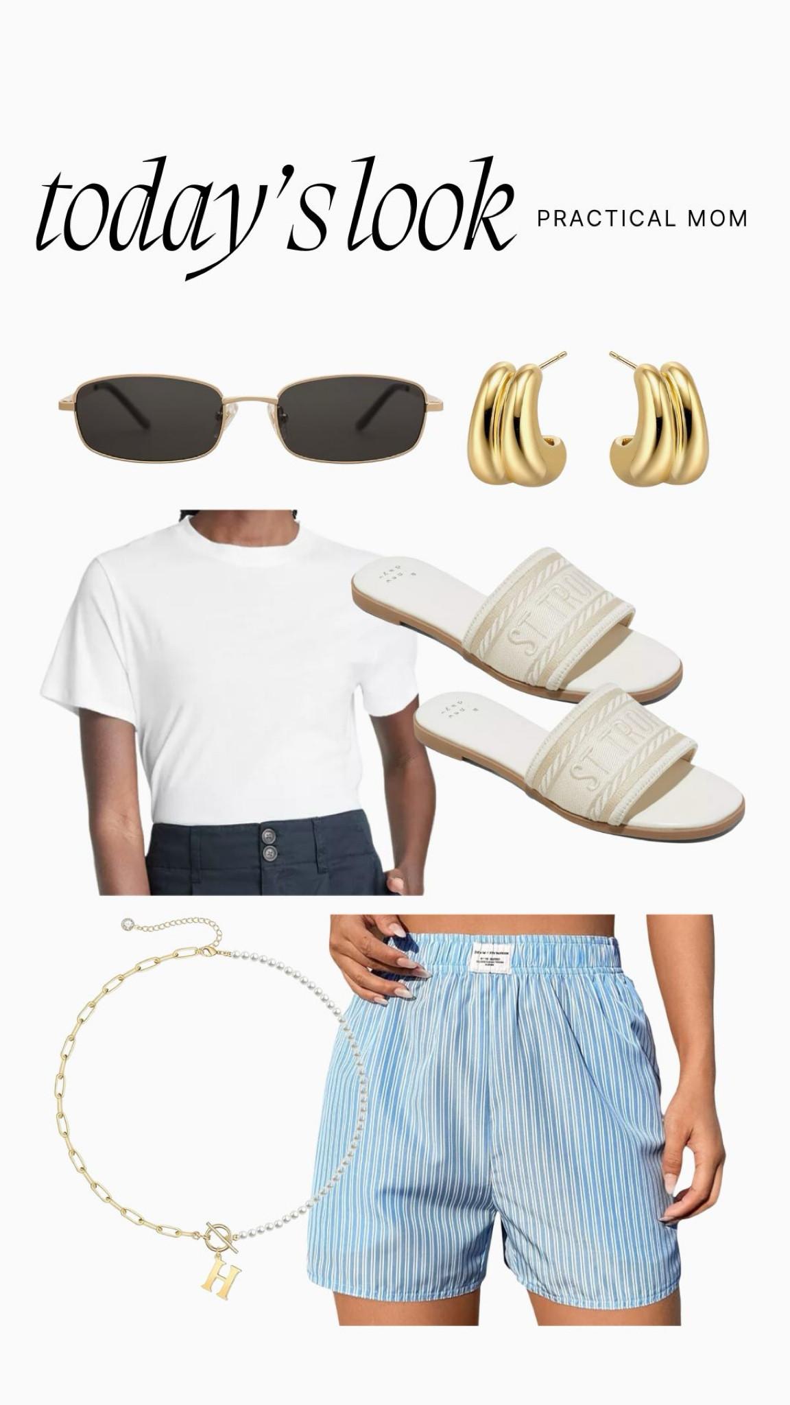 My practical mom summer ootd 🩵 Shorts fit true to size! I ordered my normal size, M, and they fit perfectly. I sized up in the shirt for a more oversized feel (to a size L). 🤗