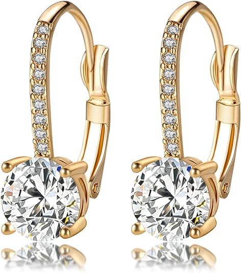 Ladies 1 Carat Diamond Pendant Earrings 18K Gold Plated Cubic Zirconia Hanging Lever Bridal Earri... | Amazon (US)