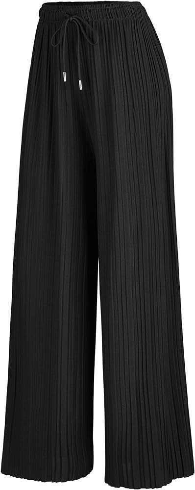 Made by Johnny Women's Pleated Wide Leg Palazzo Pants with Drawstring Black Cover Up Pants Outfit | Amazon (US)