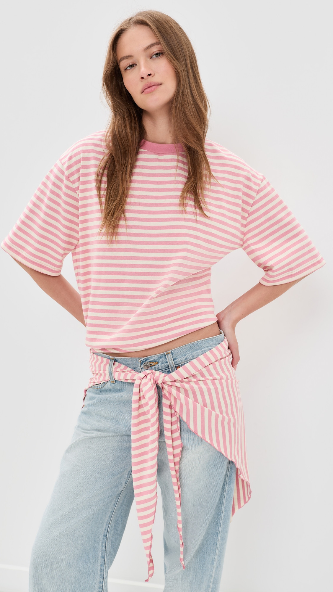 Lioness Olsen Short Sleeve Top Pink Cream Stripe M | Shopbop