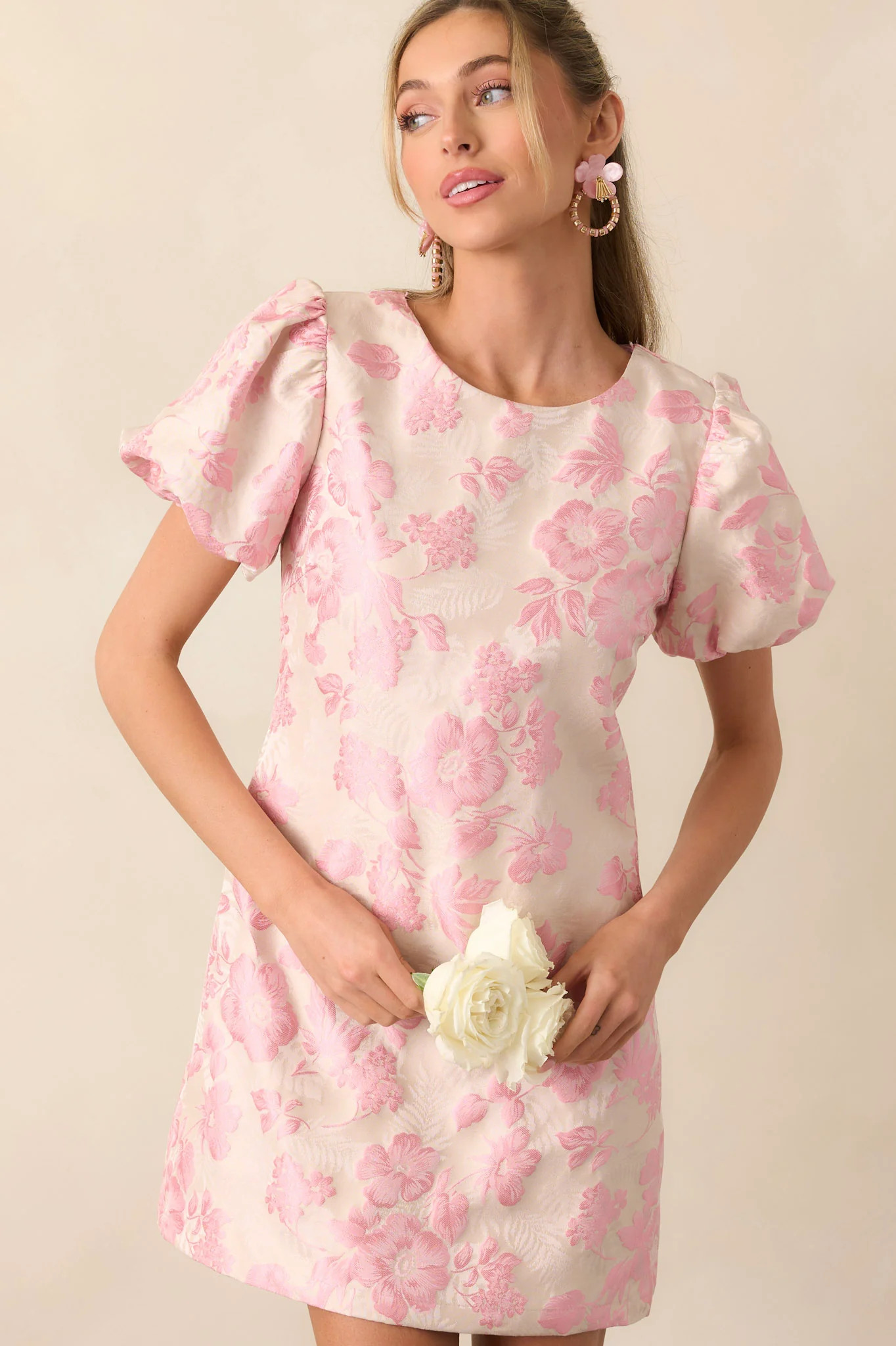 After Hours Light Pink Floral Jacquard Mini Dress | Red Dress