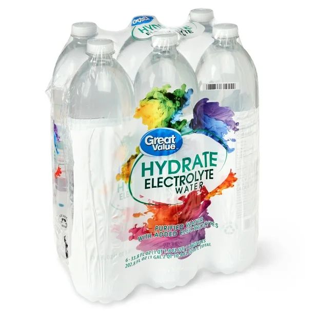 Great Value Hydrate Electrolyte Water, 33.8 fl oz, 6 Count - Walmart.com | Walmart (US)