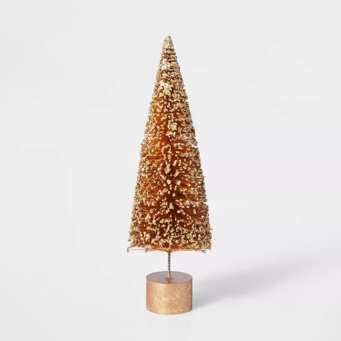 9in Bottle Brush Tree with Gold Base Decorative Figurine - Wondershop™ | Target