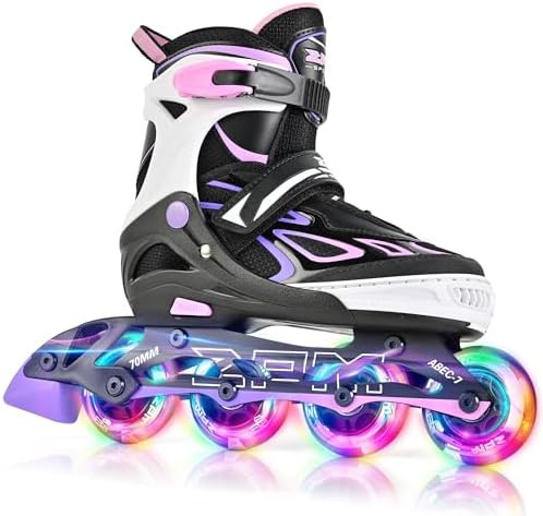 2PM SPORTS Vinal Girls Adjustable Flashing Inline Skates, All Wheels Light Up, Fun Illuminating S... | Amazon (US)