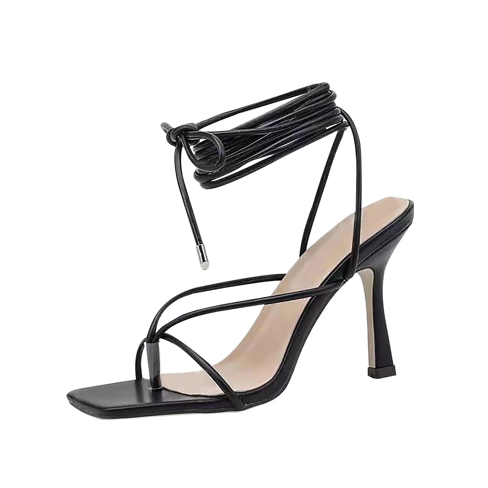 Inkach Summer Women Sandals Narrow Band Square Toe High Heels Cross Strap V Shape Shoes - Walmart... | Walmart (US)