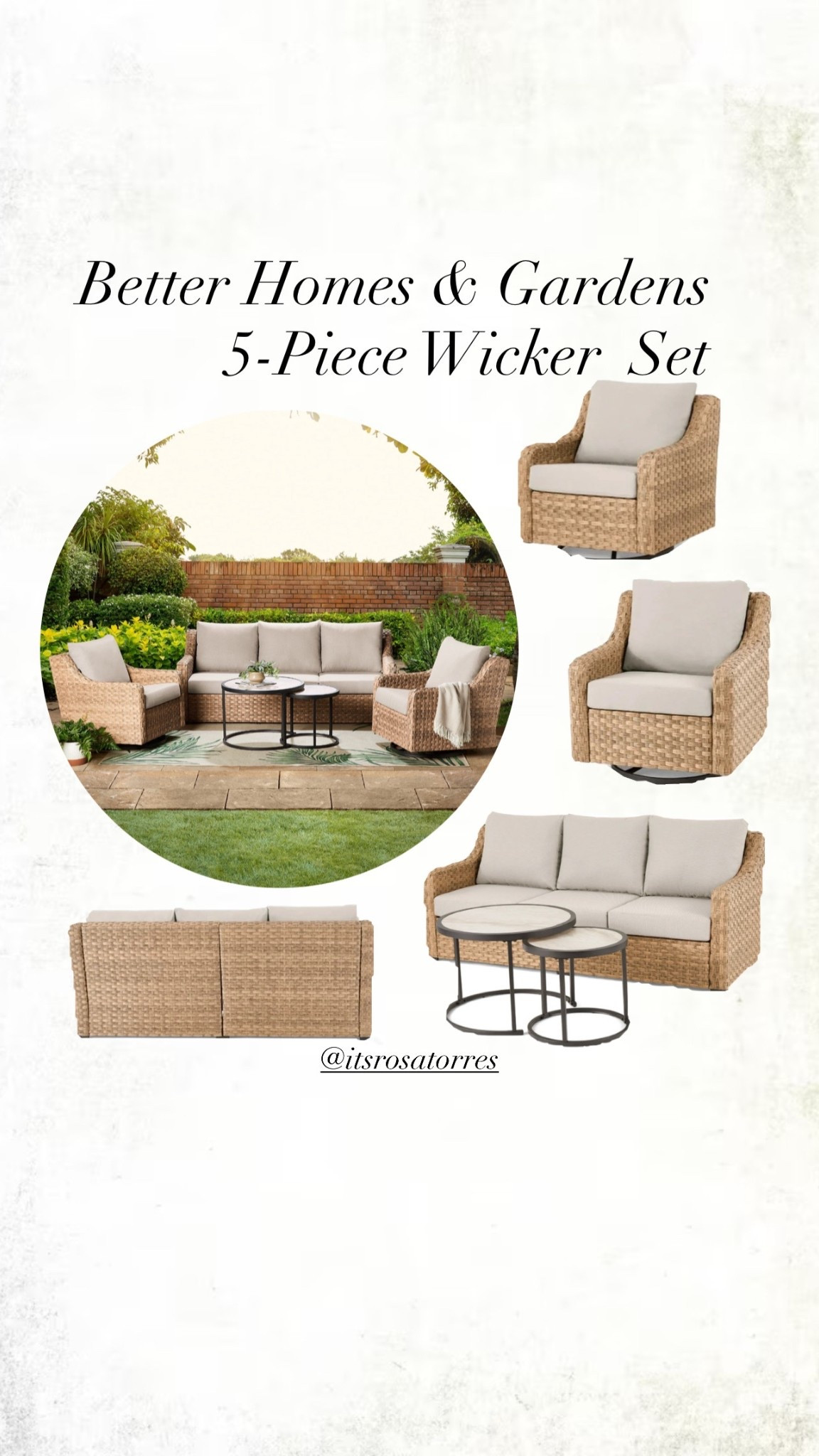 Better Homes & Gardens River Oaks Outdoor 5-Piece Wicker Conversation Set with Patio Cover, Natural


#wickerset #patioset #gardenset #furnitureset #walmart #walmartfinds #betterhomes&gardens #neutralpatioset 
#gatherings #conversations #garden #grilltime 

#LTKHome #LTKSeasonal #LTKmomlife