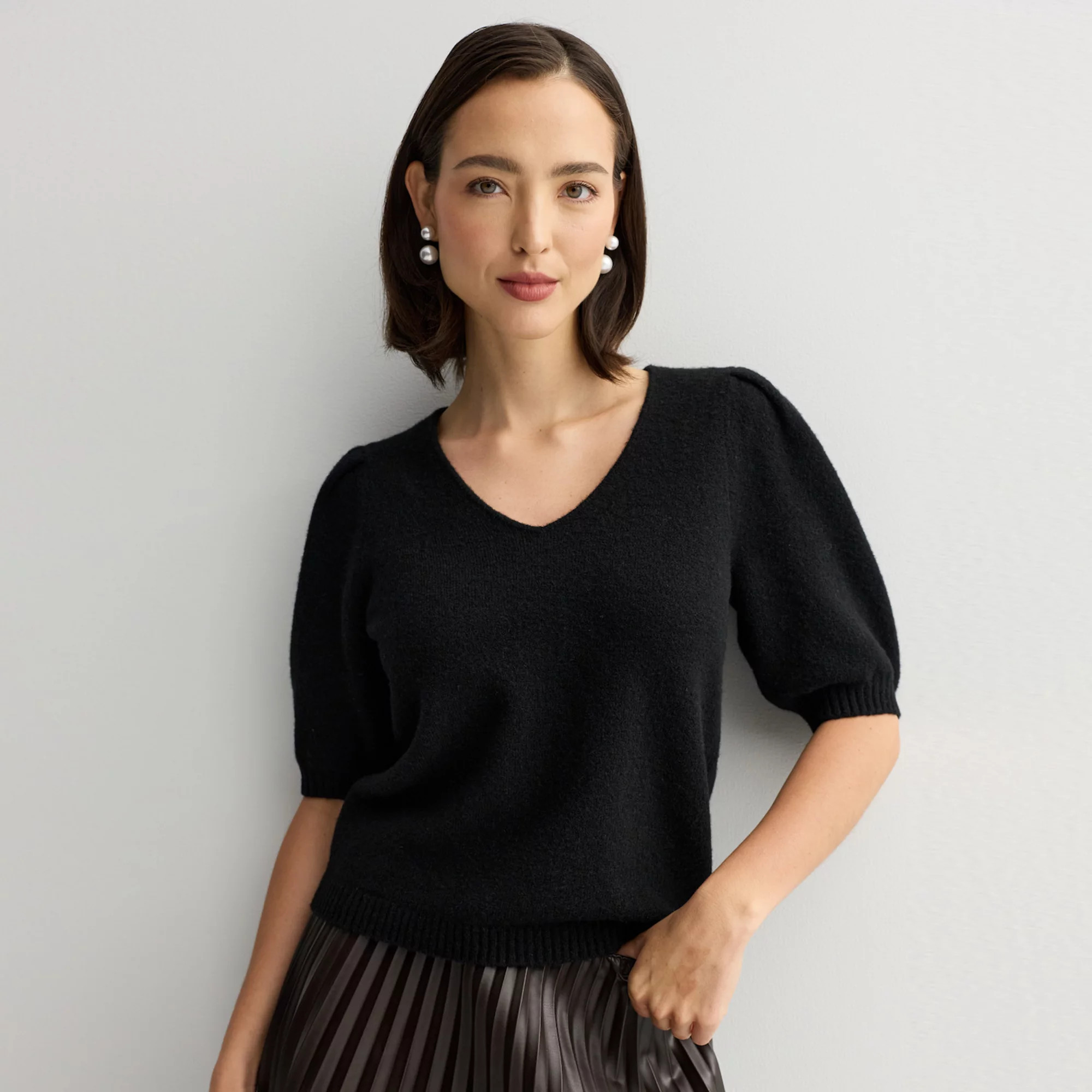 Women's Nine West V-Neck Puff Sleeve Top | Kohl's