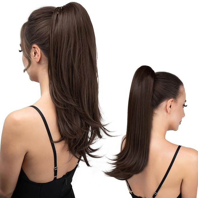 Clip in Ponytail Extension Dark Brown 18 Inch Pony Tails Hair Extensions for Women Long Straight ... | Amazon (US)