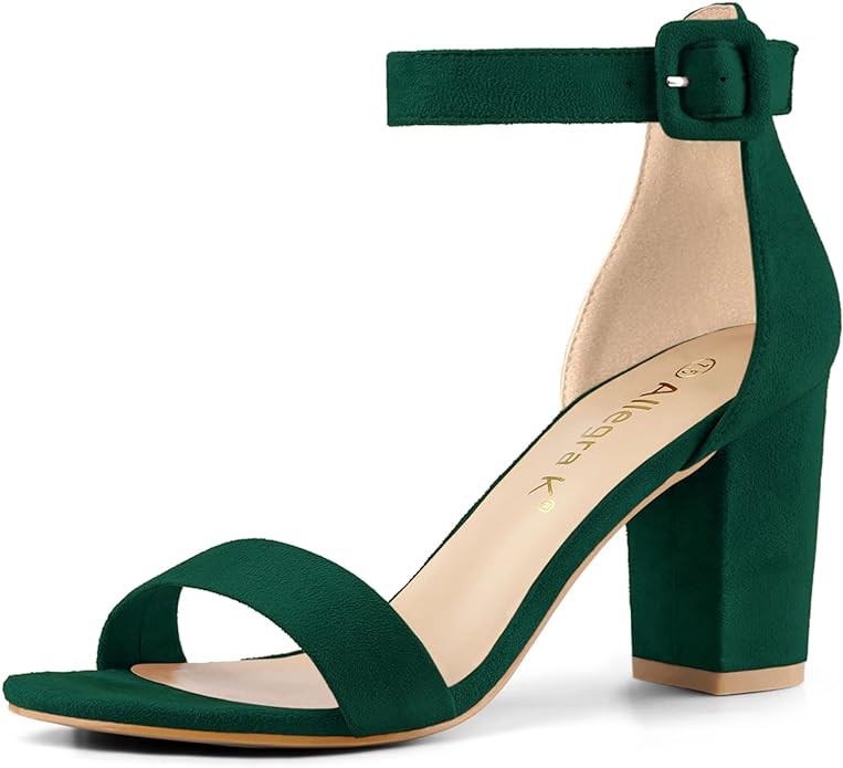 Allegra K Women's High Chunky Heel Buckle Ankle Strap Sandals | Amazon (US)