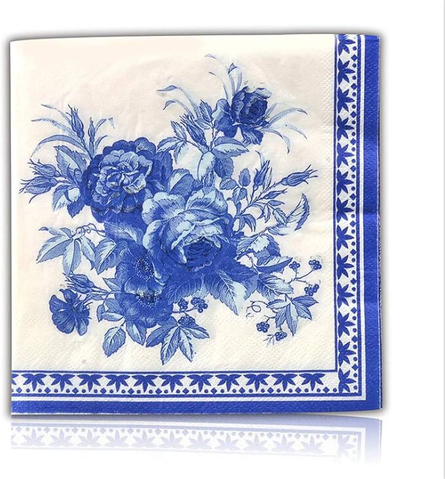 Blue Floral Decorative Paper Napkins, 2-Ply Cocktail Beverage Napkins For Wedding Birthday Dinner... | Amazon (US)