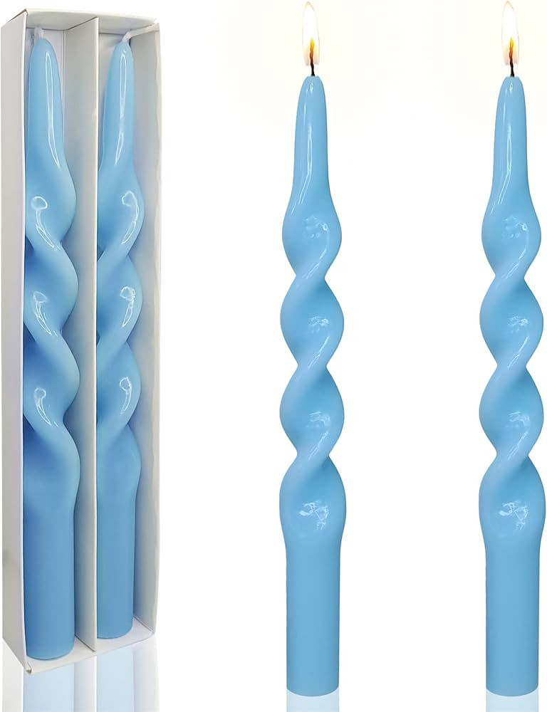 Blue Candlesticks Spiral Taper Candle - Set of 2 Twisted Candle Sticks 10 Inch Long Tapered Candl... | Amazon (US)