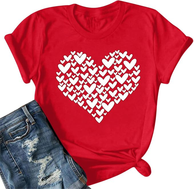 Valentines Day Shirts Women Cute Heart Shirts Valentines Day Gifts Tops | Amazon (US)
