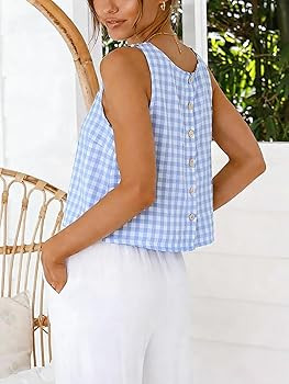 IDEALSANXUN Womens Gingham Crop Tank Tops 2026 Spring Summer Sleeveless Vest Top | Amazon (US)