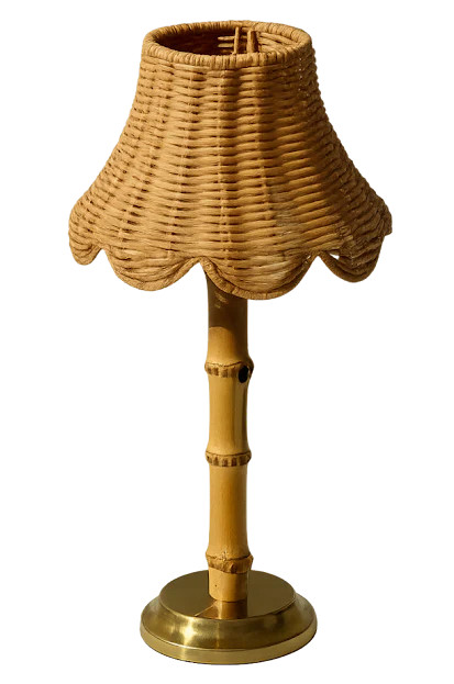BAMBOO RECHARGEABLE LAMP WITH WICKER SHADE | The Enchanted Home