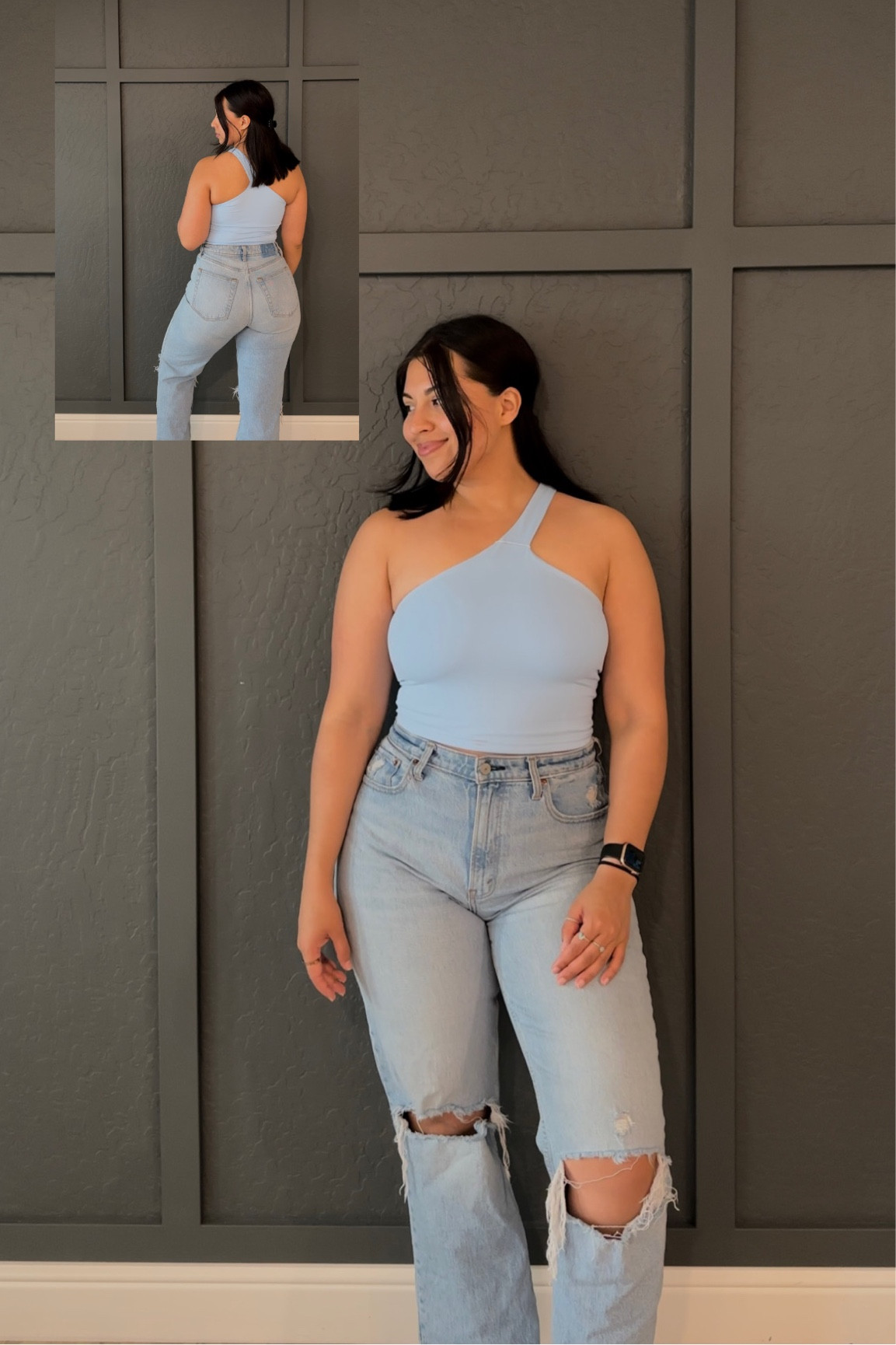 This blue 🤌🏽 TTS but for my own comfort level, I could size up. Double lined & buttery soft! 

Linking a similar pair of jeans cuz these are no longer on Abercrombie 🥲