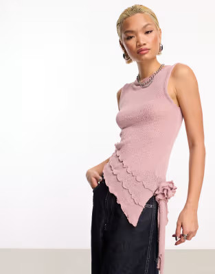 COLLUSION fine knit tank top with corsage trim in rose pink | ASOS (Global)