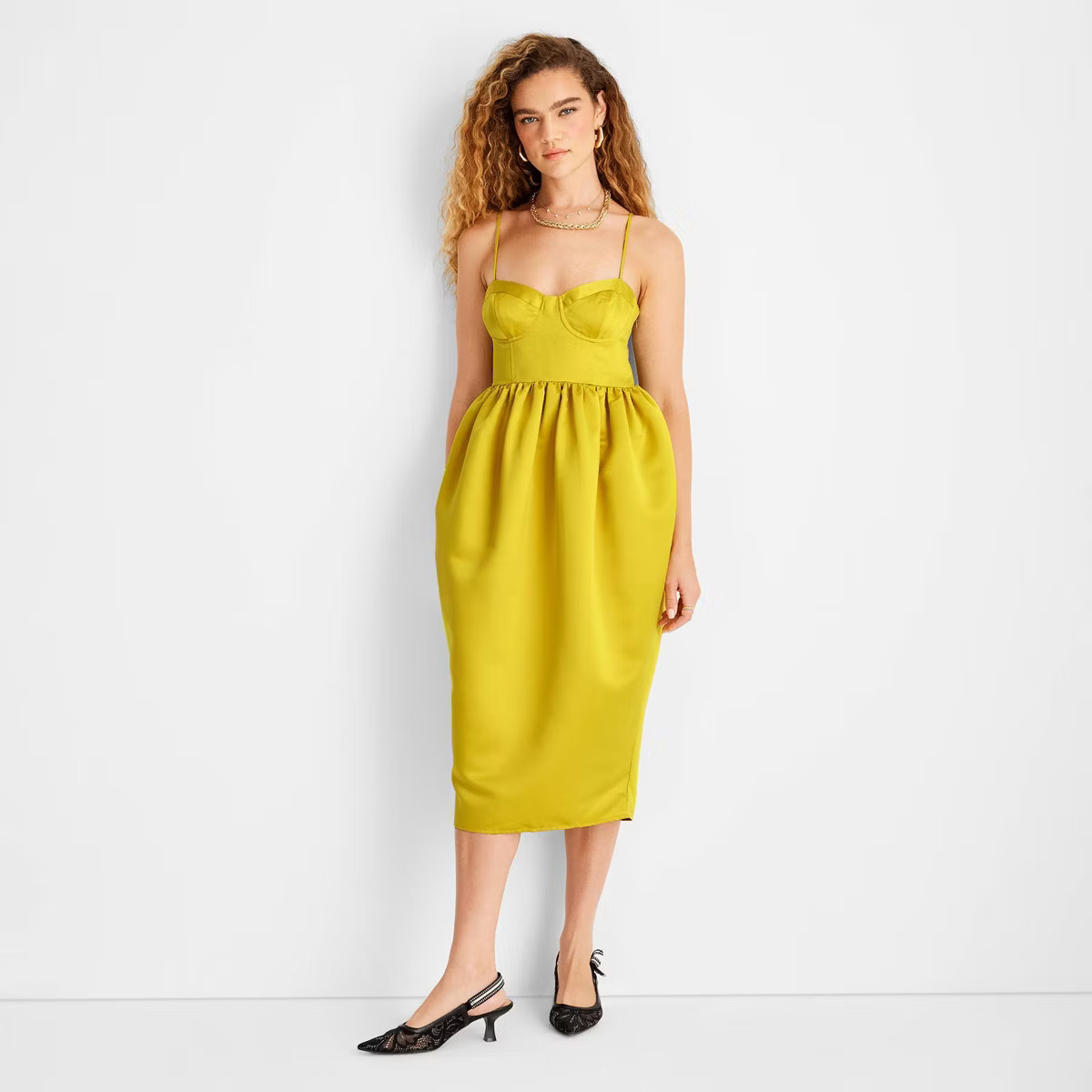 Women's Sweetheart Bubble Satin Midi Dress - Future Collective | Target