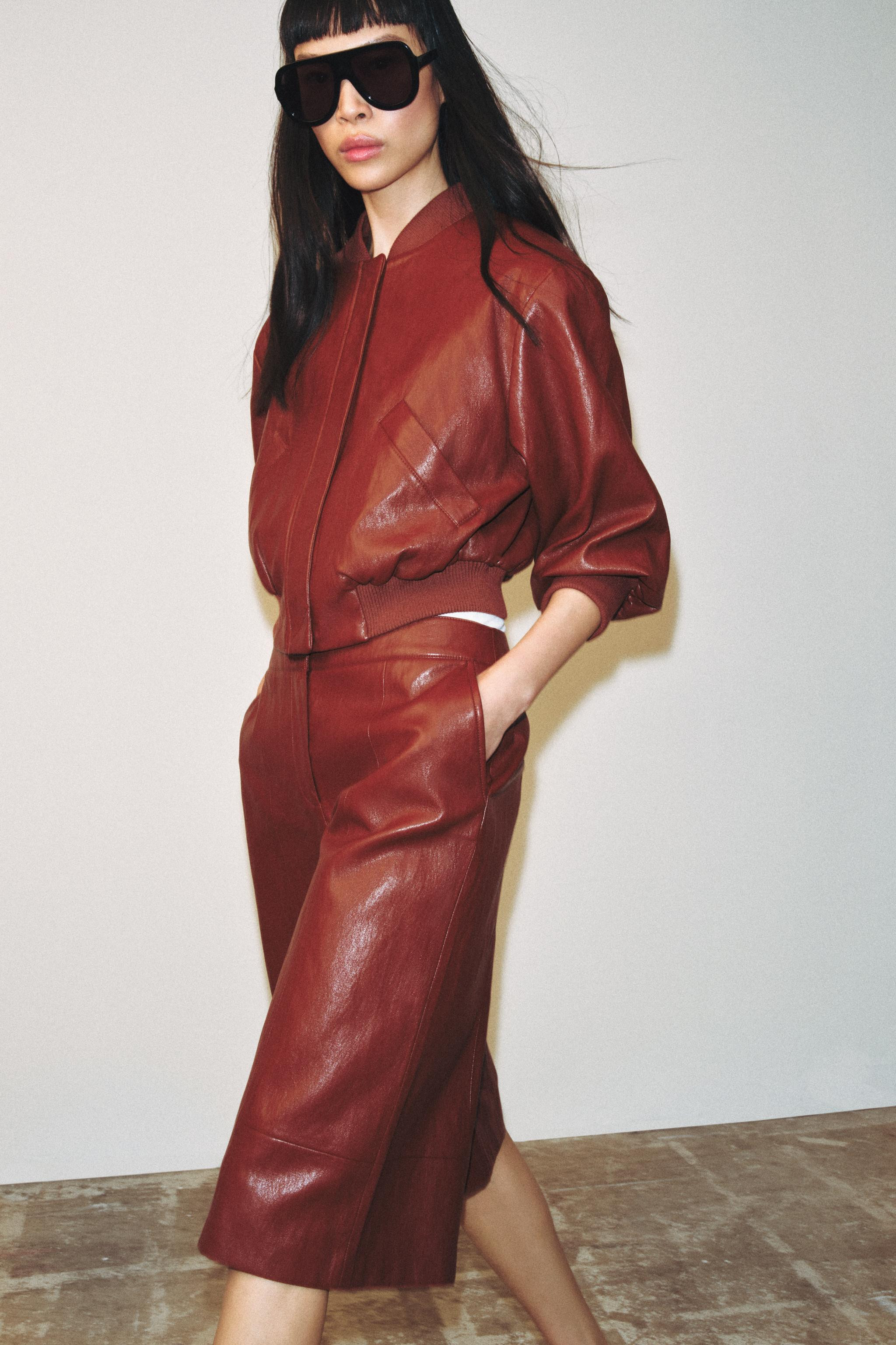 LEATHER EFFECT LONG BERMUDA SHORTS SET | Zara UK