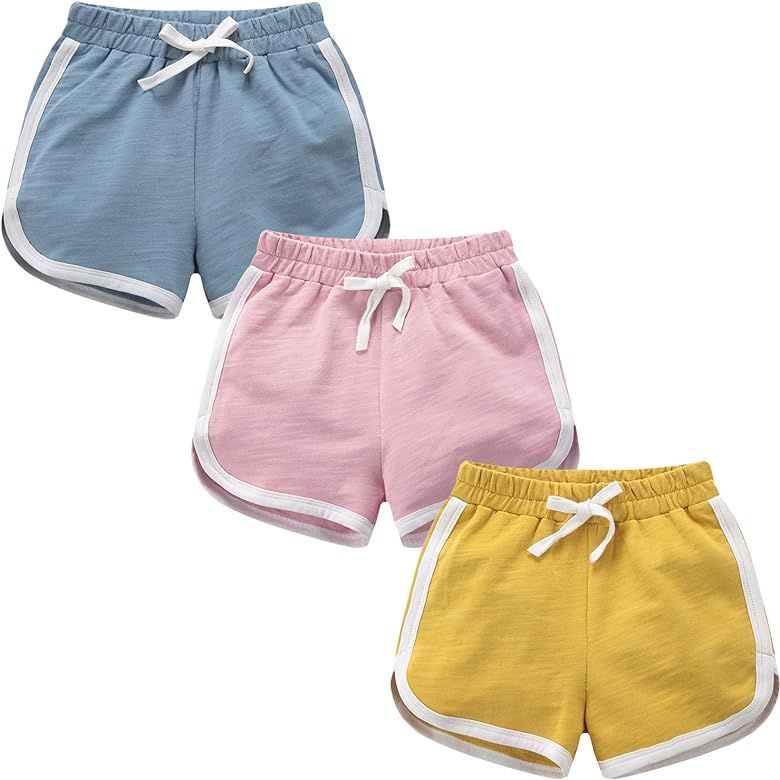 Girls Boys 3 Pack Running Athletic Cotton Shorts, Kids Baby Workout and Fashion Dolphin Summer Be... | Amazon (US)