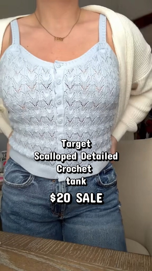 Currently on sale for $20 at Target‼️

In both baby blue & tan - you’re gonna want to snag this before the western edit sells out🫶🏼

This button up crochet tank top with the scallop detailing is super affordable & so cute to pair with some jeans for a cute spring or summer fit🩵

#LTKWomens #LTKGirls #LTKunder20 #springtrends #everydayfashion #casualworkoutfit #targetfashion #trendingstyle #summeroutfits #girlsoutfitinspo #springoutfits #pricedrop #targetfinds 

#LTKSeasonal #LTKootd #LTKSaleAlert