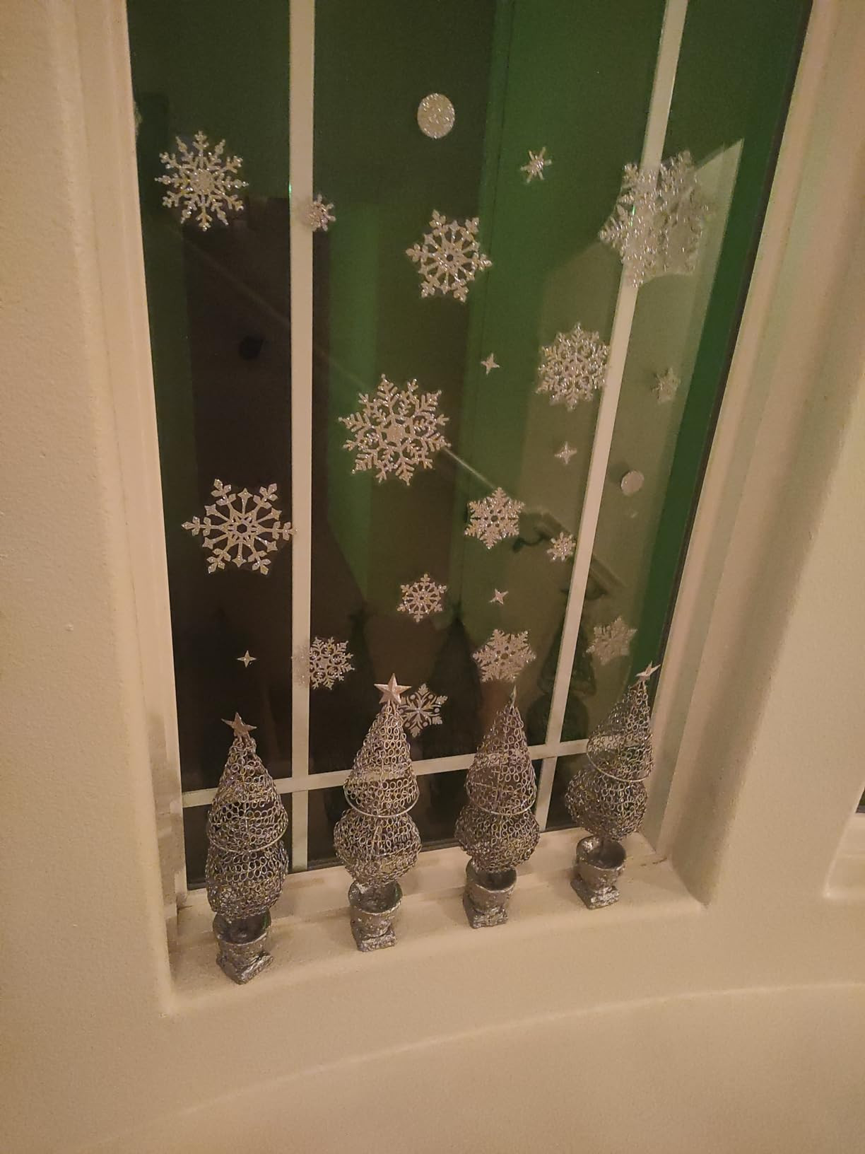 190 Pcs Christmas Window Clings Glitter Snowflake Window Decals for Glass Winter Xmas Navidad Decorations (Sliver) | Amazon (US)