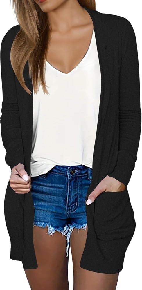 DB MOON Womens Long Cardigan 2026 Fall Lightweight Long Sleeve Open Front Sweater with Pockets | Amazon (US)