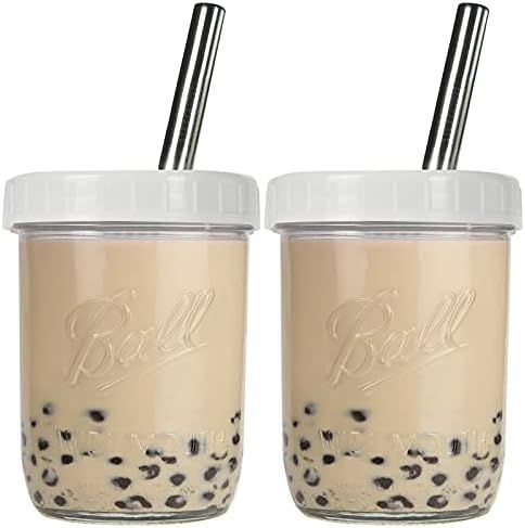Bedoo Bubble Tea Cups 2 Pack, Reusable Wide Mouth Smoothie Cups, Iced Coffee Cups With White Lids... | Amazon (US)