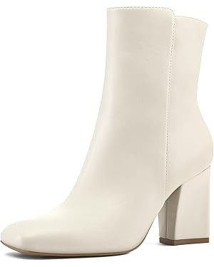 mysoft Women's Ankle Boots Square Toe Side Zipper GoGo Boots Chunky Block Heel Mid Calf Low Heele... | Amazon (US)
