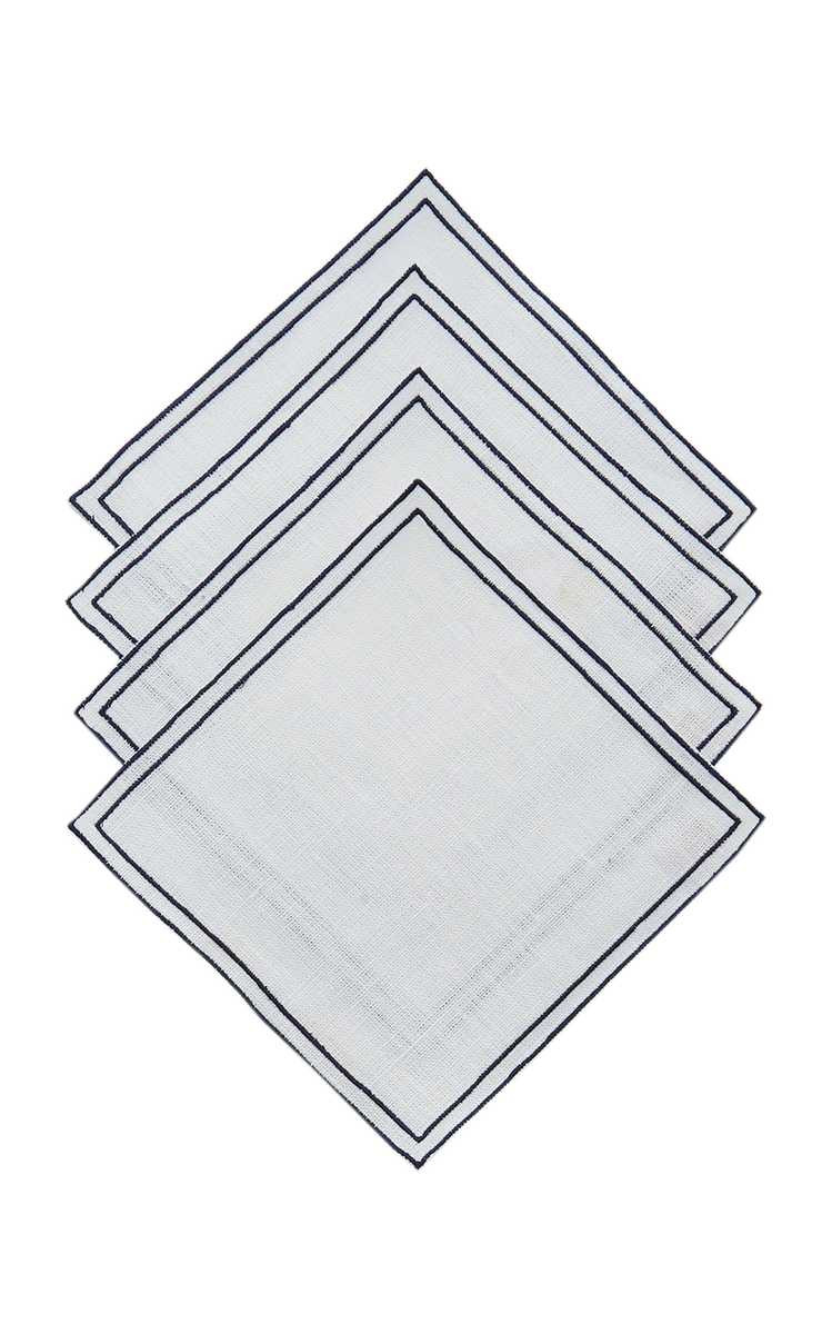 Set-Of-Four Embroidered Linen Cocktail Napkins | Moda Operandi (Global)