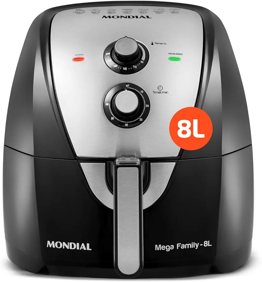 Fritadeira Sem Óleo Air Fryer 8L, Mondial, Preto/Inox, 1900W, 110V - AFN-80-BI | Amazon (BR)