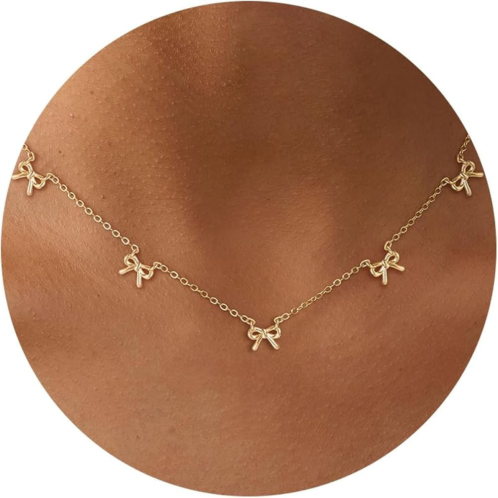 Gold Necklace for Women - Daily Bow Knot Necklaces, Dainty Silver Snowflake Pendant, Minimalist W... | Amazon (US)