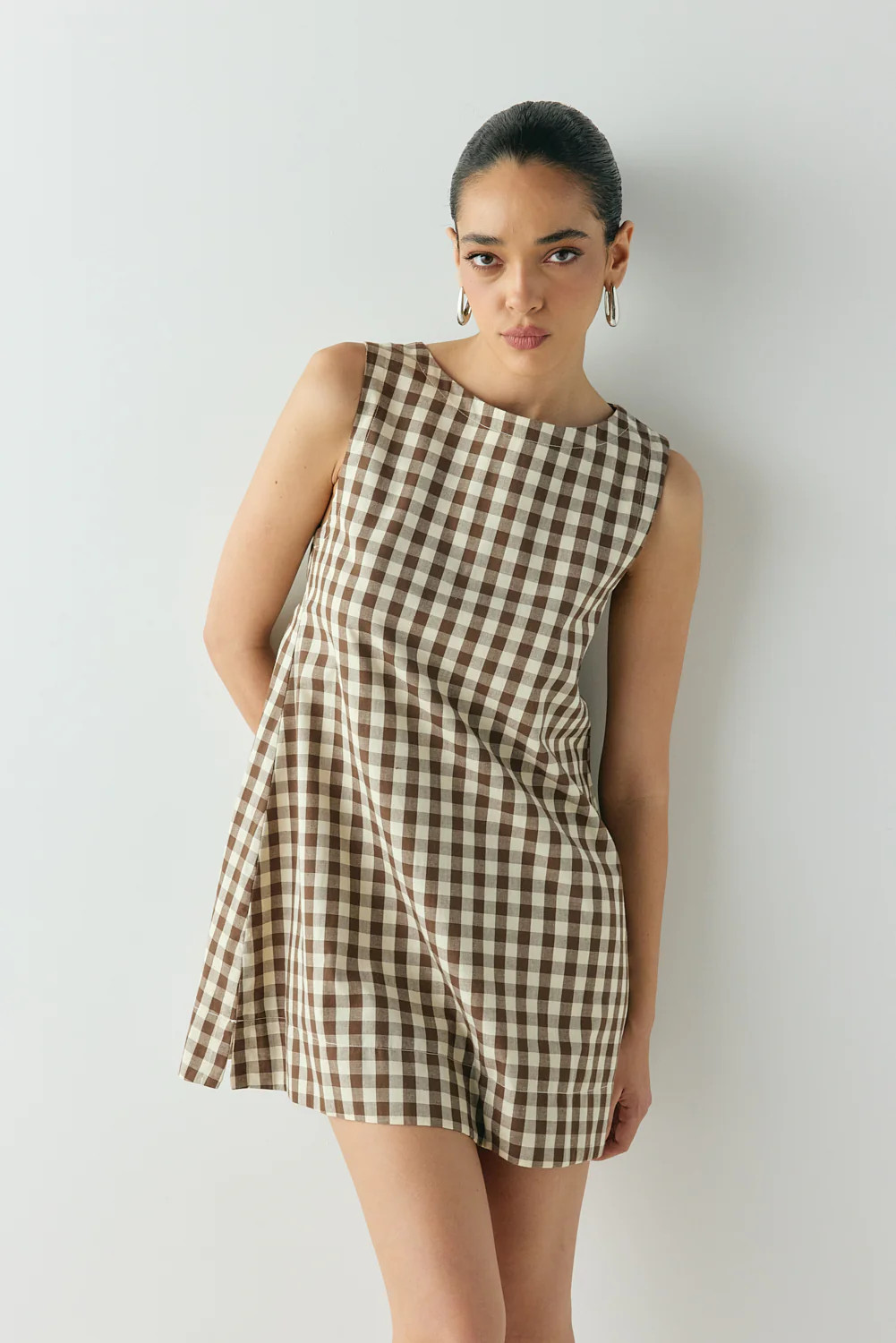 Aftersun Mini Dress Brown Check | VRG Grl