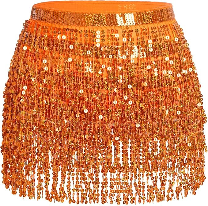 Belly Dance Hip Scarf Sequin Tassel Skirt Wrap Sparkly Rave Costume for Women | Amazon (US)