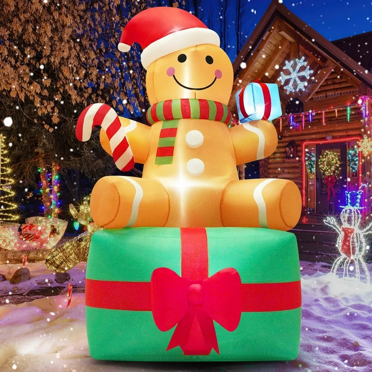 Yexmas 6 ft Christmas Inflatables Gingerbread Man with Candy, Blow up Outdoor Decorations with LE... | Walmart (US)