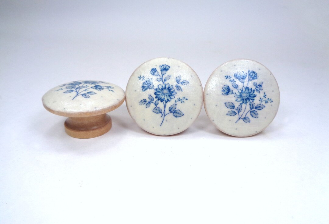 French Country Drawer Knobs, Blue Floral Fabric Dresser Knobs, Botanical Decor, Sets - Etsy | Etsy (US)