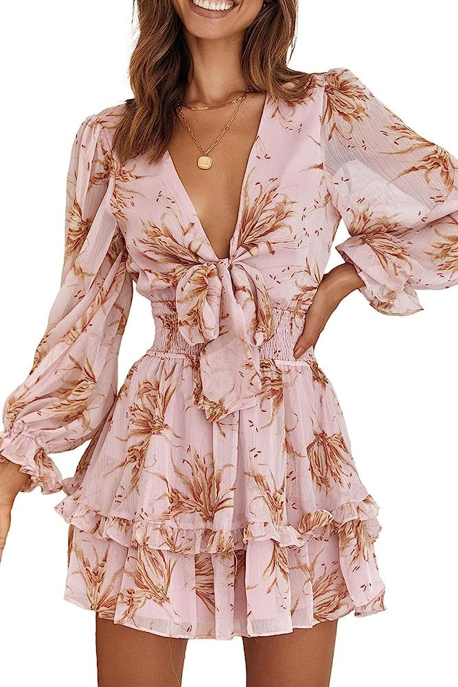 PRETTYGARDEN Long Sleeve Mini Dress Long Sleeve Wedding Guest Dress Long Sleeve Cocktail Dress | Amazon (US)