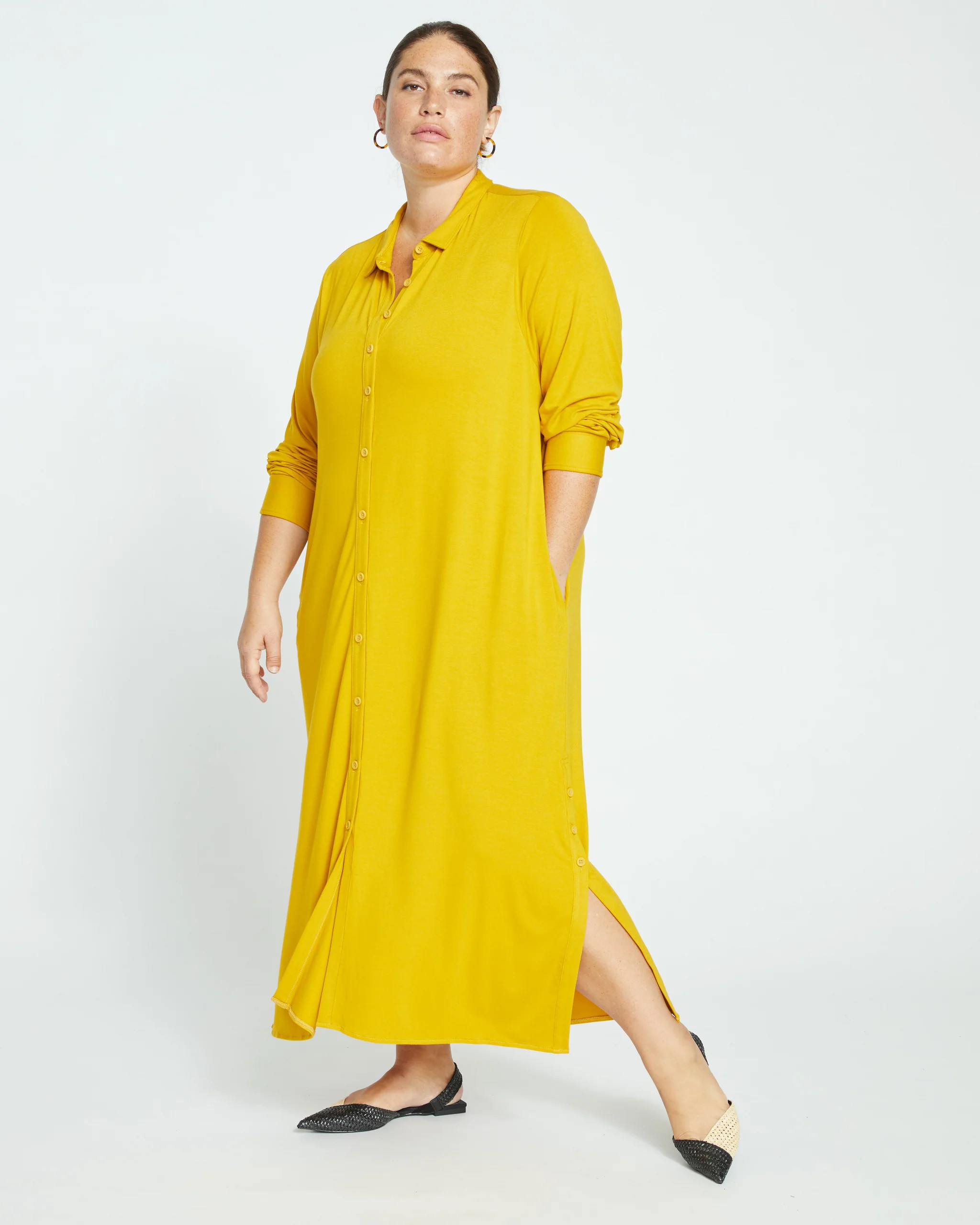 Sally Liquid Jersey Shirt Dress - Brass | Universal Standard