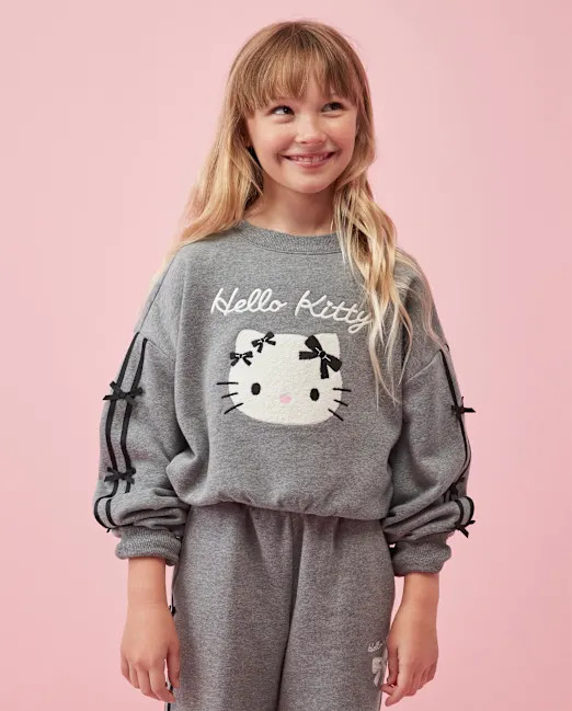 Girls Hello Kitty® Embroidered Bow Premium Fleece Sweatshirt - gray | The Children's Place