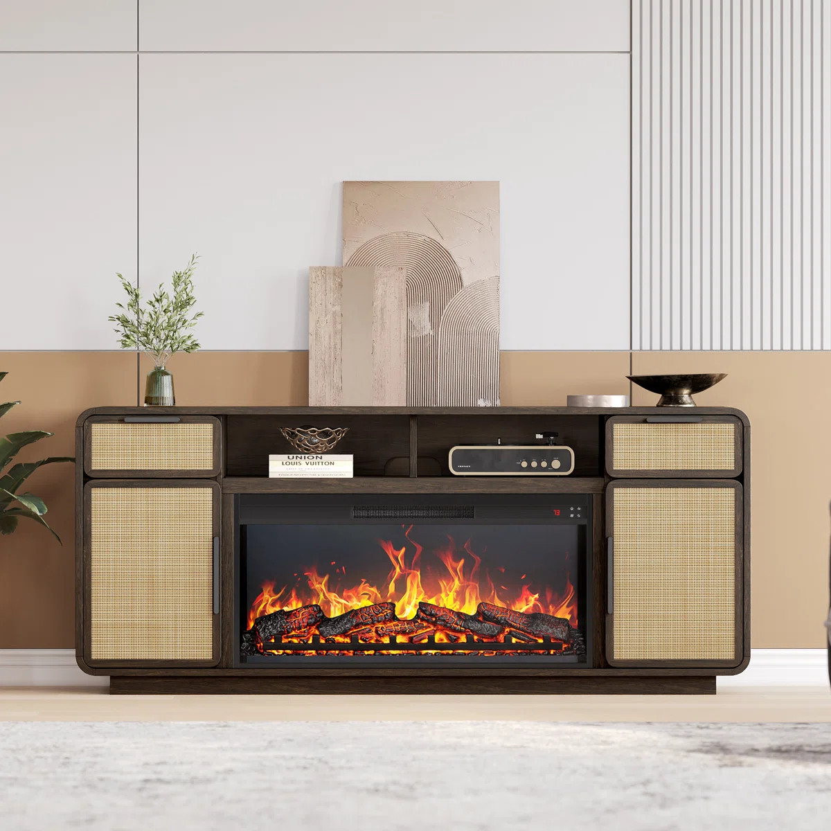 Alcott Hill 68" TV Stand with 36" Electric Fireplace Heater, Brown & Reviews | Wayfair | Wayfair North America