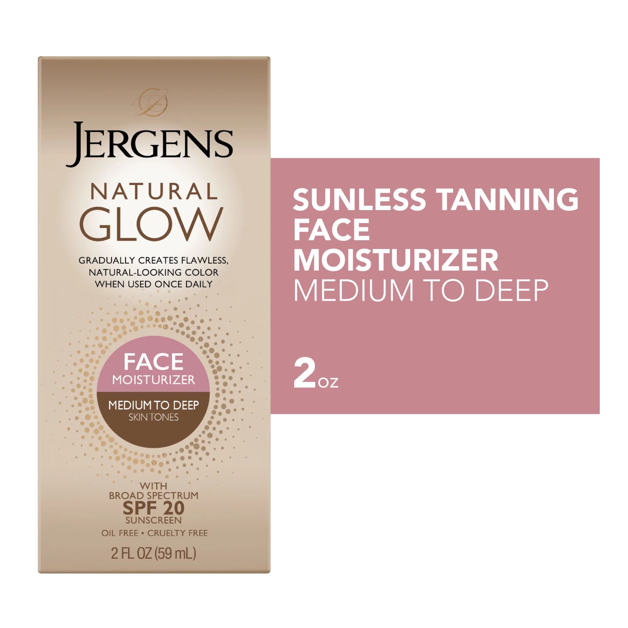 Jergens Natural Glow Sunless Tanning Face Moisturizer Lotion for Medium to Deep Skin Tones, SPF 2... | Walmart (US)