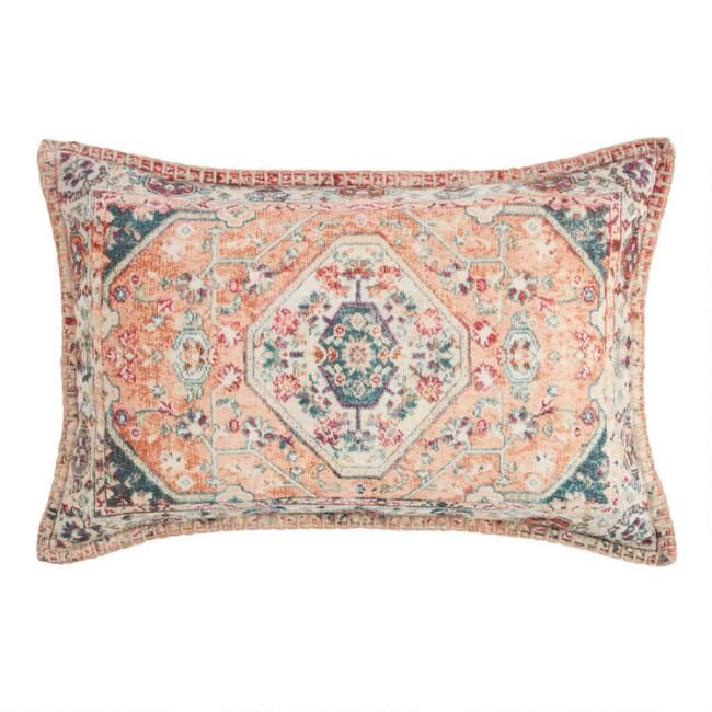 Multicolor Distressed Rug Print Lumbar Pillow | World Market