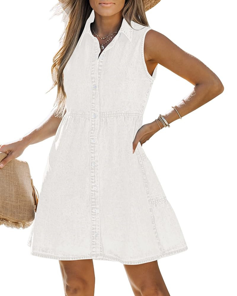 LookbookStore Denim Dress for Women Sleeveless Babydoll Button Down Short Jean Dresses Cute Summe... | Amazon (US)