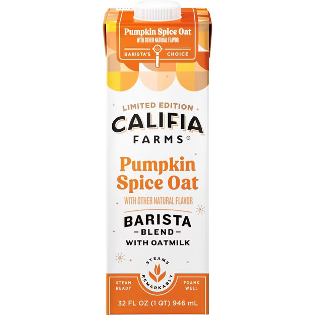 Califia Farms Pumpkin Spice Oat Milk Barista Blend Coffee Creamer - 1qt | Target