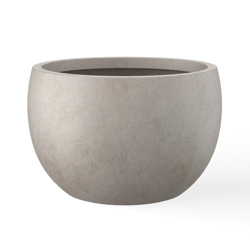 Kante 10 in x 15-16 in Low Concrete Planter, Wide Bowl Plant Pot with Drainage Hole & Rubber Plug – Breathable Handmade Cement Container for Succulents, Tabletop, Patio, Weathered Concrete | Amazon (US)