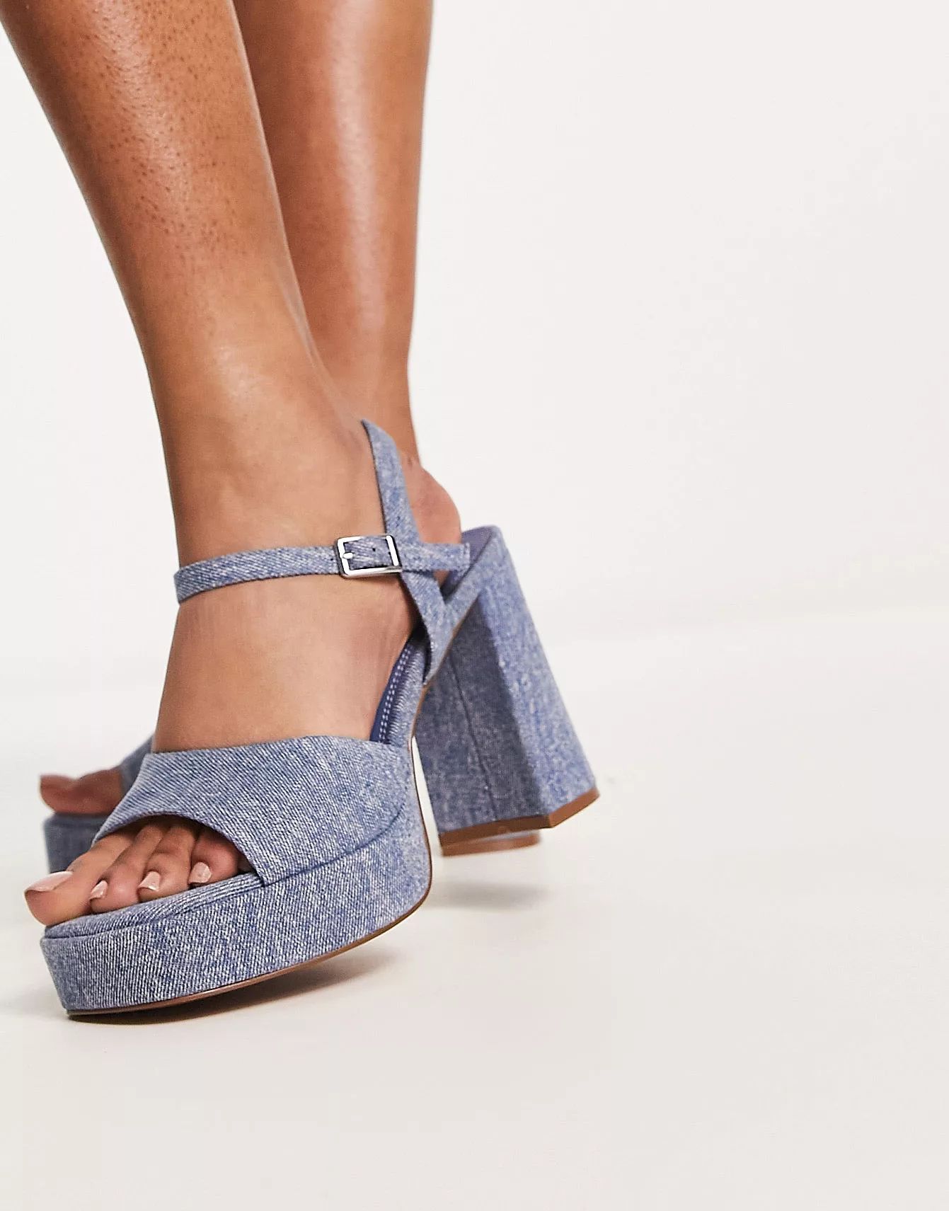 ASOS DESIGN Nurture platform heeled sandals in denim | ASOS | ASOS (Global)