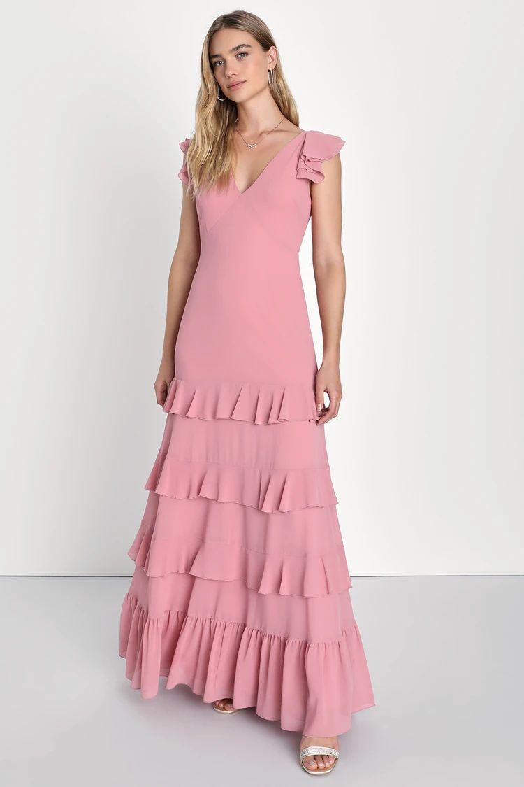 Exquisite Charm Dusty Rose Backless Ruffled Tiered Maxi Dress | Lulus