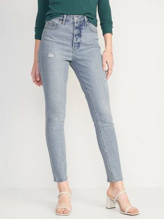 Extra High-Waisted Hidden Button-Fly Pop Icon Distressed Skinny Jeans for Women | Old Navy (US)